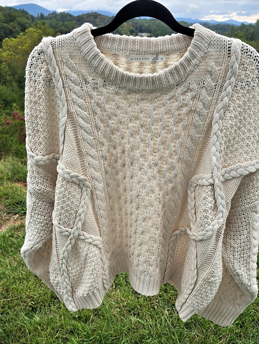 Altar'd State Cable Knit Sweater in Cream